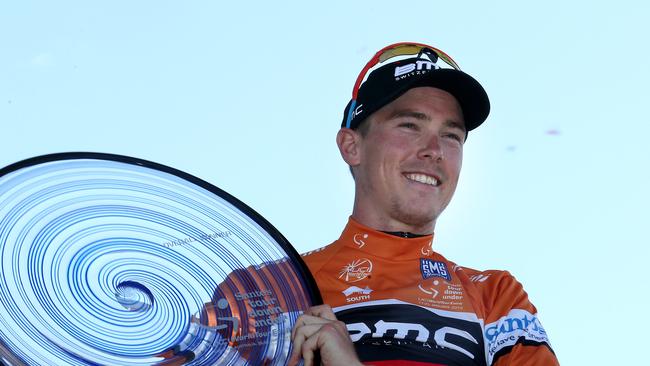 Tour Down Under Stage 6 - Adelaide City Circuit. Rohan Dennis stands as the overall winner. Photo Sarah Reed