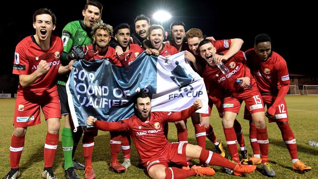 Hume City celebrates its win in the FFA Cup Round of 32.