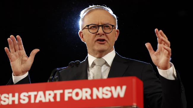 Prime Minister Anthony Albanese at NSW Labor's campaign launch in Hurstville, southern Sydney, on Sunday. Picture: Jonathan Ng