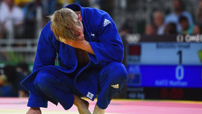 Nathan Katz of Australia reacts to his close defeat by Imad Bassou of Morocco on Day 2. Picture: Laurence Griffiths/Getty Images