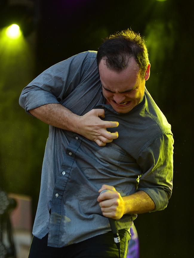 “Cover your heart, Indy!” Future Islands at Laneway Festival. Pic Mark Brake