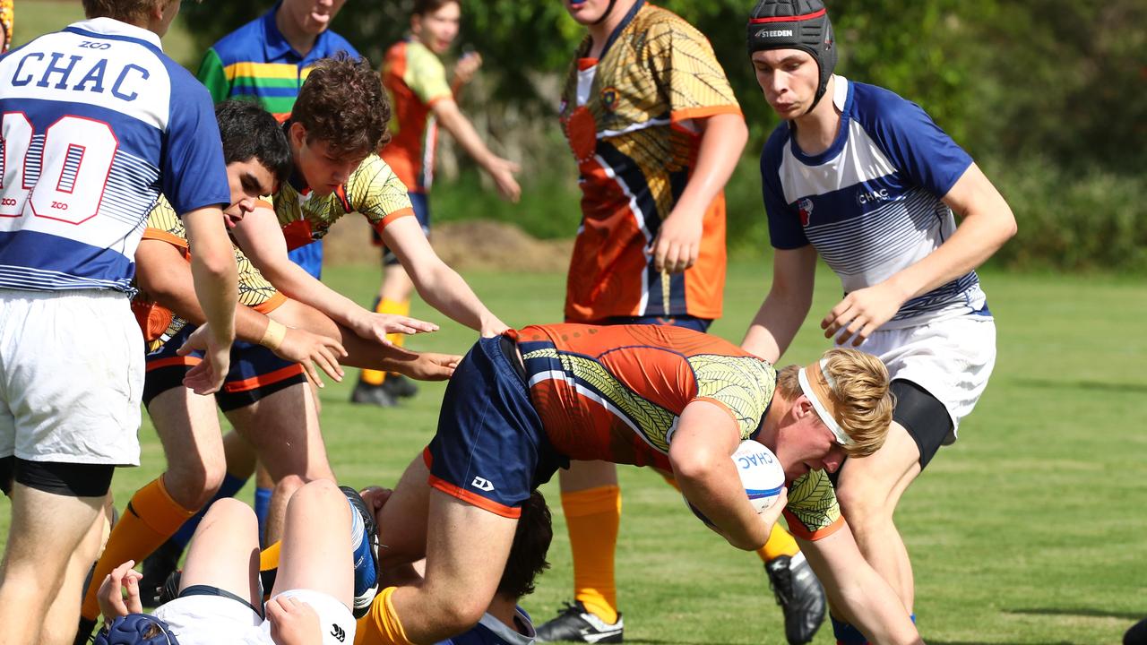 Action from the TAS First XV rugby schoolboy match between West Moreton Anglican College and Cannon Hills Anglican College. Picture: Tertius Pickard