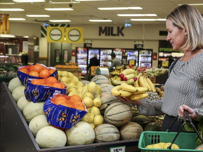 Supermarket shopper with basket at Woolworths Rundle Mall, health professional Lea Narciso (0413377983) - pic Mike Burton