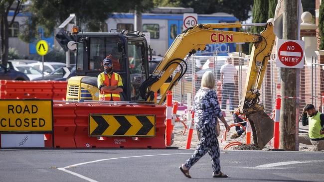 Traders say the roadwork is poorly planned and makes the area dangerous for pedestrians. Picture: Wayne Taylor