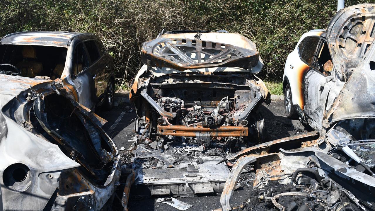 A number of cars were destroyed after an EV battery caught fire near Sydney Airport. Picture: Supplied.