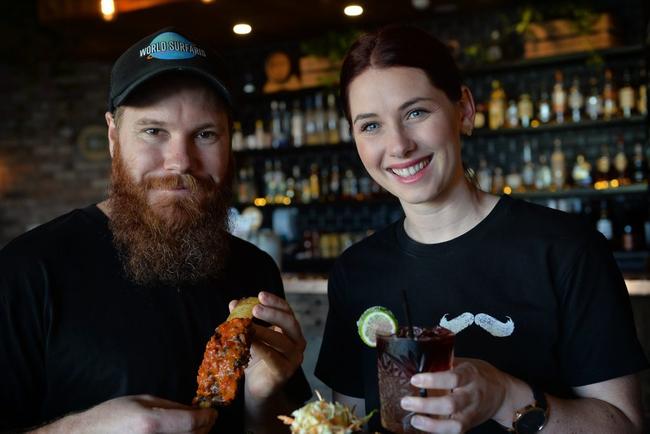 Ben Baker and Hazel Burns owners of Dirty Moe's bar, Mooloolaba. Picture: Patrick Woods