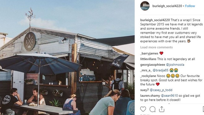 An instagram post from Burleigh Social, notifying its followers of its sudden closure. Picture: Instagram.