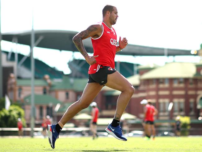 Lance Franklin returns early for pre-season training. Picture: Phil Hillyard