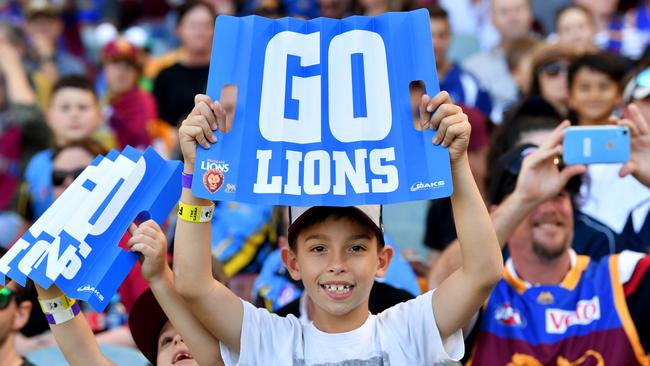 Lions fans show their support at the Gabba. Picture: AAP Image/Darren England