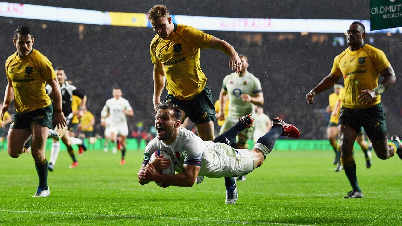 Danny Care of England scores a try at Twickenham.