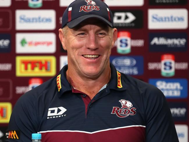 BRISBANE, AUSTRALIA - MAY 08: Reds coach Brad Thorn speaks to the media after his team won the Super RugbyAU Final match between the Queensland Reds and the ACT Brumbies at Suncorp Stadium, on May 08, 2021, in Brisbane, Australia. (Photo by Jono Searle/Getty Images)