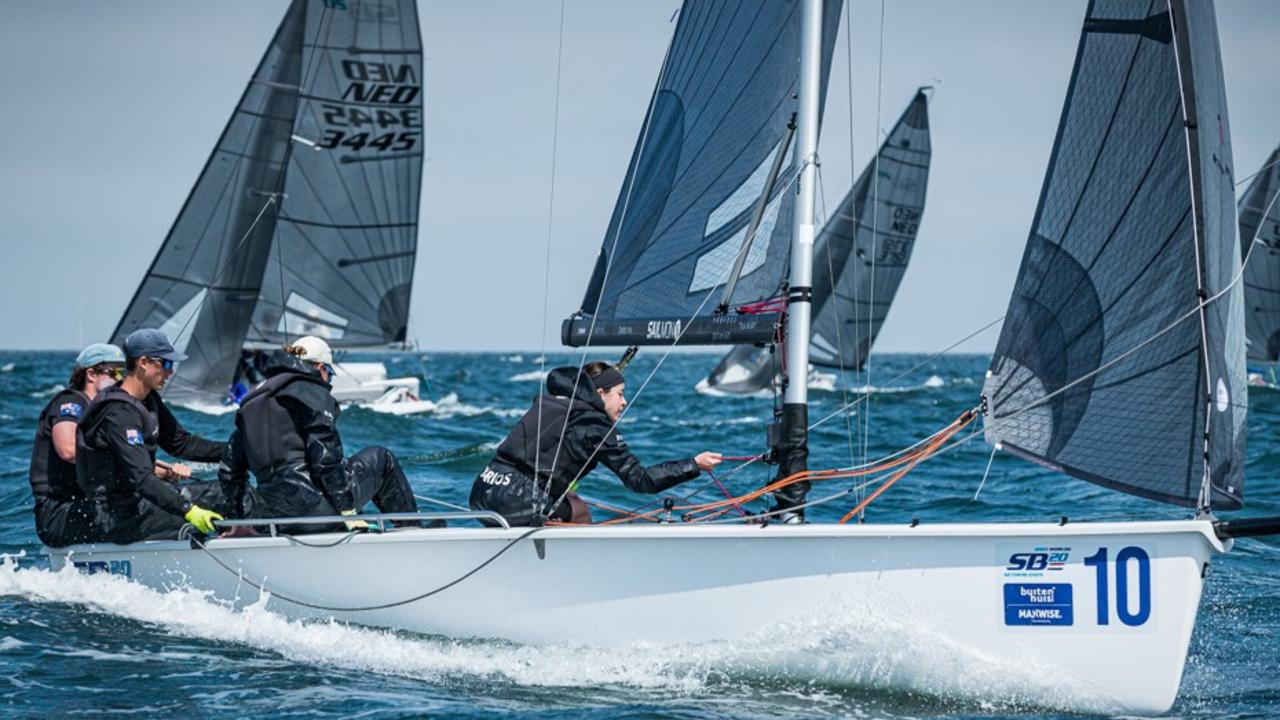 Tasmanian yacht Ares, skippered by Will Sargent, on its way to winning the SB20 world championship in The Netherlands. Picture Laurens Morel