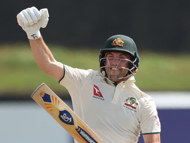 GALLE, SRI LANKA - JANUARY 30: Josh Inglis of Australia celebrates after scoring a century during day two of the First Test match in the series between Sri Lanka and Australia at Galle International Stadium on January 30, 2025 in Galle, Sri Lanka.  (Photo by Robert Cianflone/Getty Images)