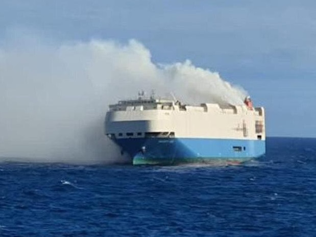 Felicity Ace car carrier on fire. Picture: Marinha Portuguesa