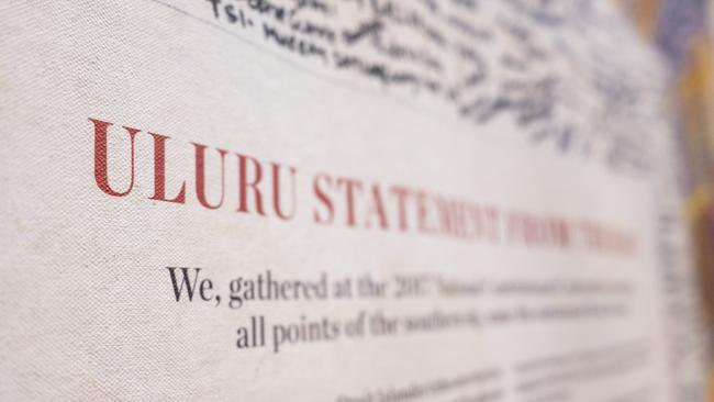 The Uluru Statement from the Heart on display at the National Press Club in Canberra. Picture: NCA NewsWire / Martin Ollman