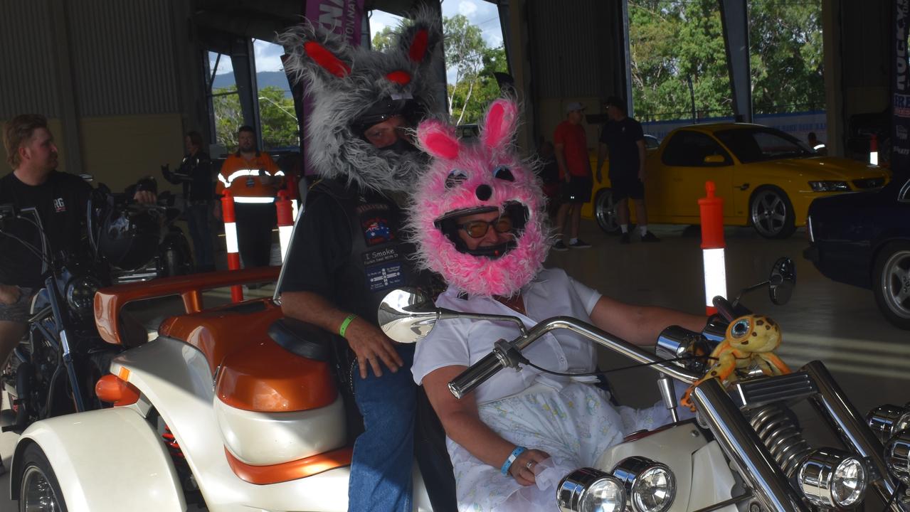 Tim and Sandra Miller from Woody Point get into the Easter theme at scrutineering for Rockynats 04 at the Rockhampton Showgrounds on March 28, 2024.