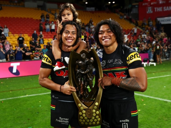 Jarome Luai and Brian To'o celebrate the grand final win - and could have more big plans. Picture: Getty