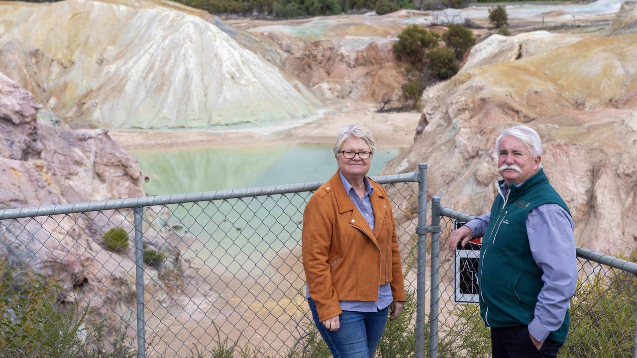 Philippa and Leon Faulkner at the old copper mine at Kapunda. Picture Kelly Barnes