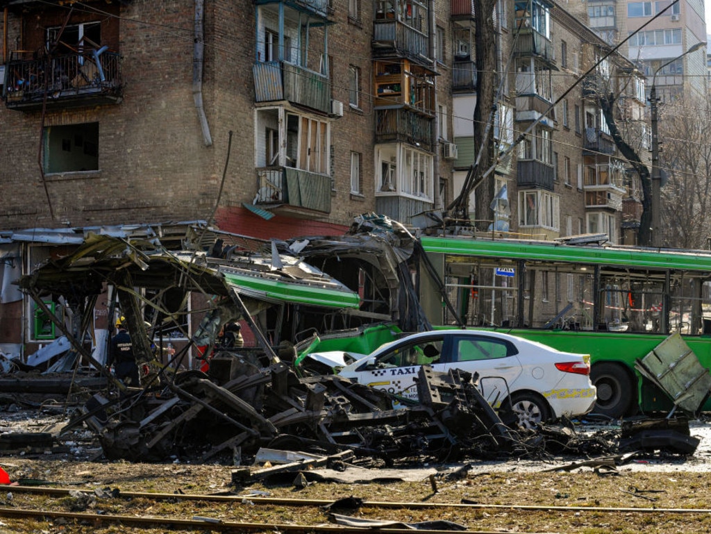 Fragments from the blast struck a nearby apartment building.