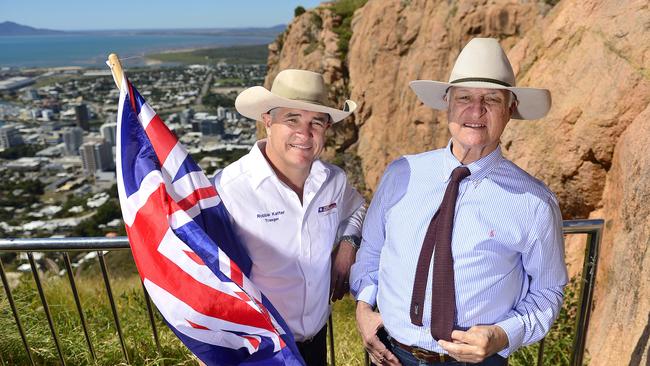 Traeger MP Robbie Katter with his dad and Kennedy MP Bob Katter. PICTURE: MATT TAYLOR.