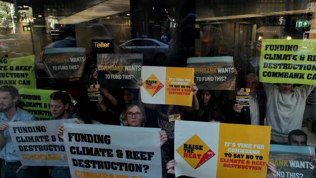 Climate change activists will again rally in Melbourne today to protest the proposed Adani megamine in central Queensland. Protesters pictured here took to the streets in May over the mine and Australia’s big four banks investing in fossil fuel. Picture: Dean Sewell/Oculi/Reru for 350.org.