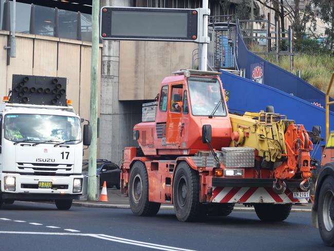 Possibly the offending crane it was under escort out of the tunnel.A crane broke down in the southbound tunnel of the M1 under the harbour causing traffic issues .picture John Grainger