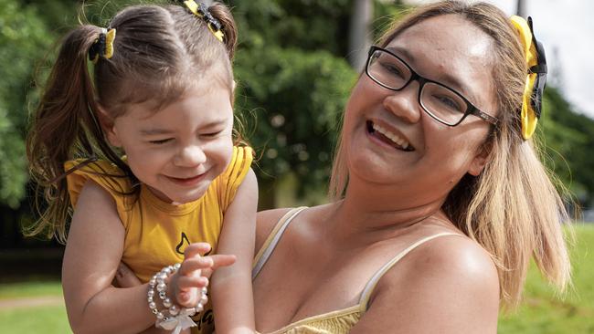 Mackay mum Maria Martin with her daughter Stella-Rose, 3, celebrating 12 months of being surgery free at the Wiggles concert on Thursday, April 30, 2021. Picture: Heidi Petith