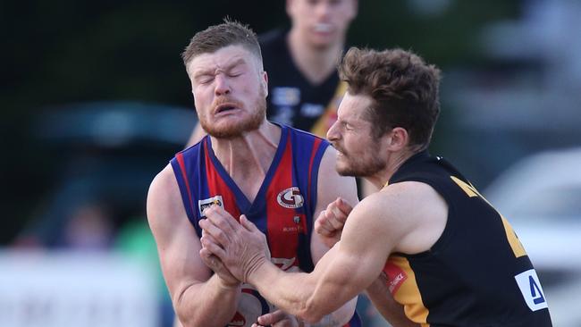 GDFL semi finals Senior footy: Bannockburn v Bell post Hill Bell post Hill 8 Jack Yates and Bannockburn 22 Lachlan Middleton Picture: Mark Wilson