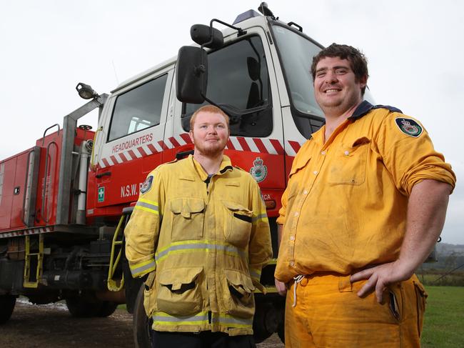 Volunteer firefighters from NSW RFS Lower North Coast in Macksville Shaun Jones, 21, and Terry Stait, 27. Picture: David Swift.