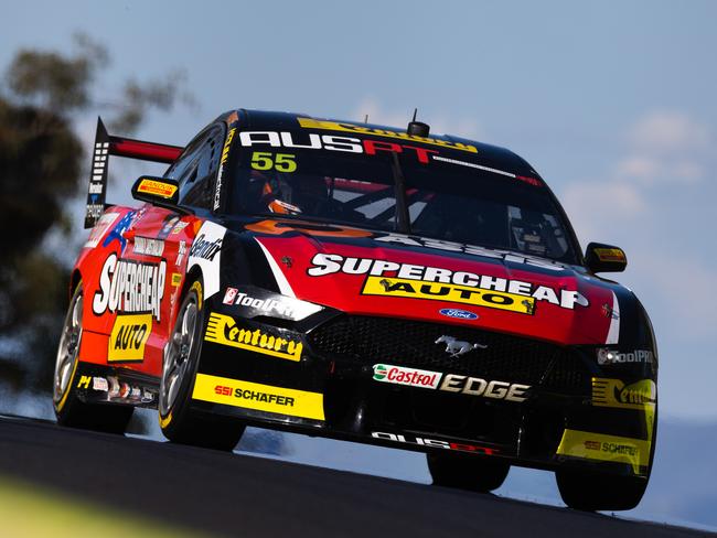 BATHURST, AUSTRALIA - OCTOBER 15: (EDITORS NOTE: A polarizing filter was used for this image.)  Jack Le Brocq drives the #55 Supercheap Auto Racing Ford Mustang at Mount Panorama on October 15, 2020 in Bathurst, Australia. (Photo by Daniel Kalisz/Getty Images)