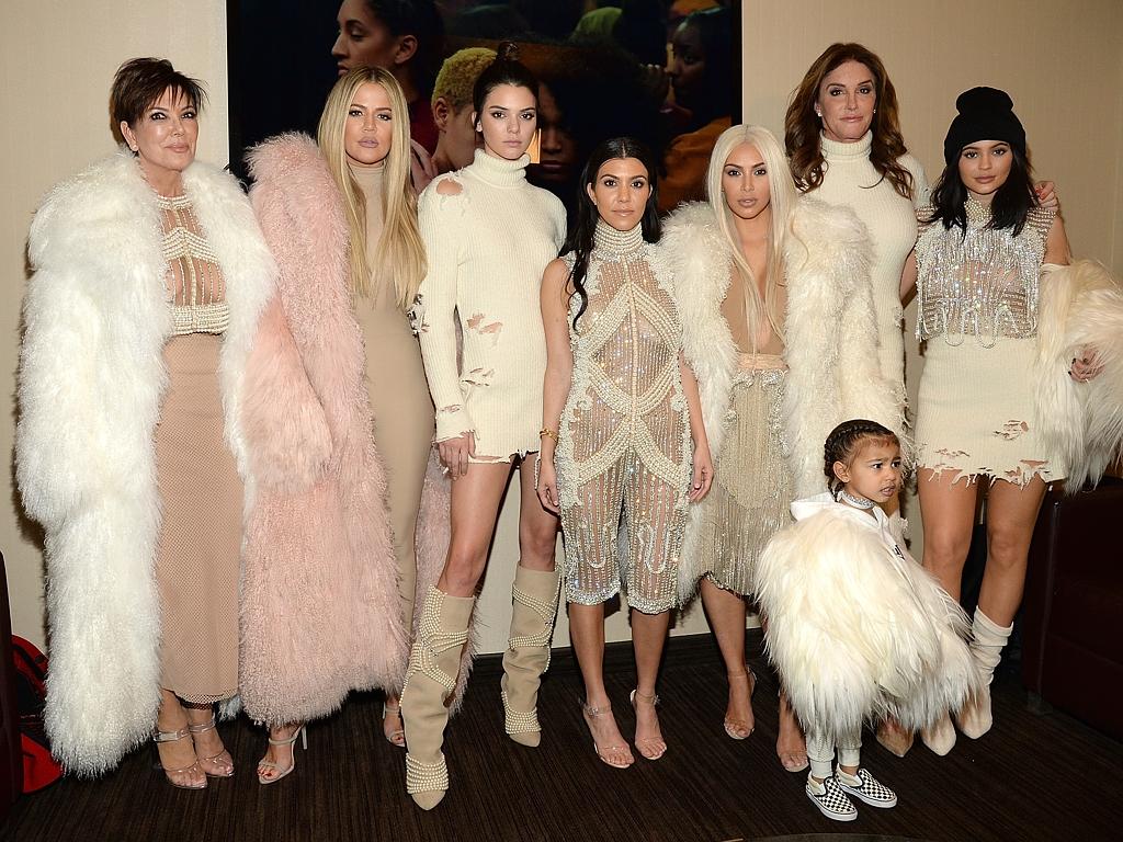 Khloe Kardashian, Kris Jenner, Kendall Jenner, Kourtney Kardashian, Kim Kardashian West, North West, Caitlyn Jenner and Kylie Jenner support Kanye West Yeezy Season 3 fashion show at Madison Square Garden on February 11, 2016. Picture: Getty