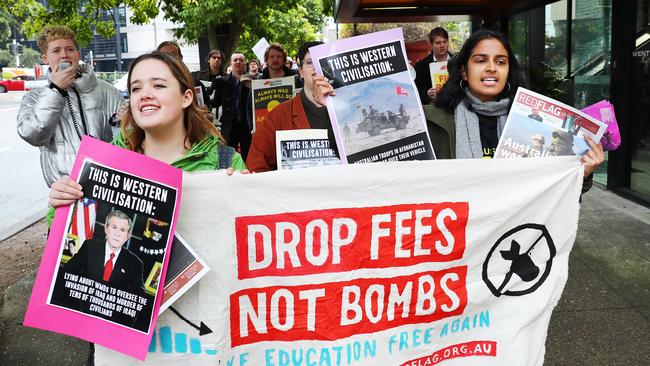 Sydney University students campaign against the Ramsay Centre’s proposed course in Western civilisation last year. Picture: John Feder.