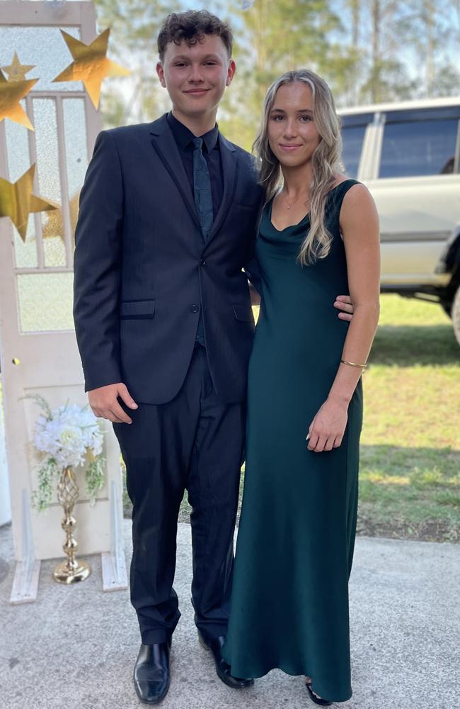 Connor Ellison and Ivy Kowal arrive at the 2024 Gympie State High School graduation formal.