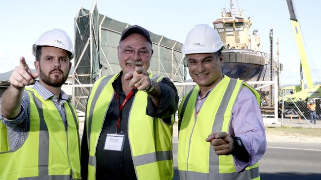 Former chairman of Advance Cairns Trent Twomey, Member for Leichardt Warren Entsch and former president of the Cairns Chamber of Commerce Sam Marino at a visit to BSE Marine Solutions in Cairns PICTURE: ANNA ROGERS