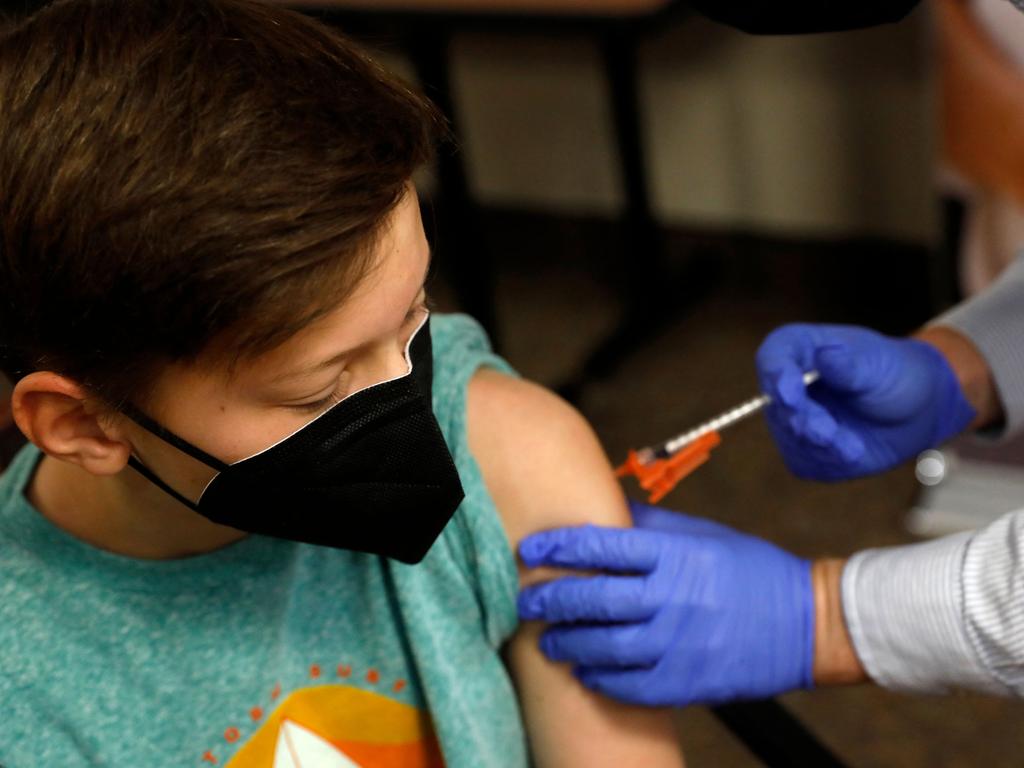 A child receives the Pfizer vaccine in Bloomfield Hills, Michigan. Picture: Jeff Kowalsky/AFP