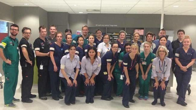 Emergency department workers at Sydney’s Royal North Shore honour Gayle Woodford.