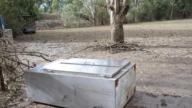 This clunky commercial refrigerator on the RDA property got carried about 20 metres by the rain waters.