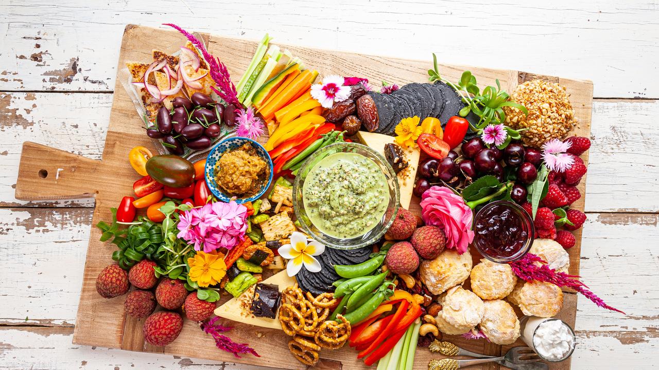 Vegan grazing board: Delicious dips, peanut butter ball, scones (made with coconut cream, lemonade &amp; self-raising flour), various cheeses (or 'Sheeses' as they are known) and Ugly Duckling pastes, crackers, fruit and veggies are all vegan ... the only thing missing are the OREOS which believe it or not, are also vegan