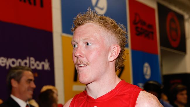 MELBOURNE, AUSTRALIA - MARCH 17: Clayton Oliver of the Demons is seen during the 2024 AFL Round 01 match between the Melbourne Demons and the Western Bulldogs at the Melbourne Cricket Ground on March 17, 2024 in Melbourne, Australia. (Photo by Dylan Burns/AFL Photos via Getty Images)