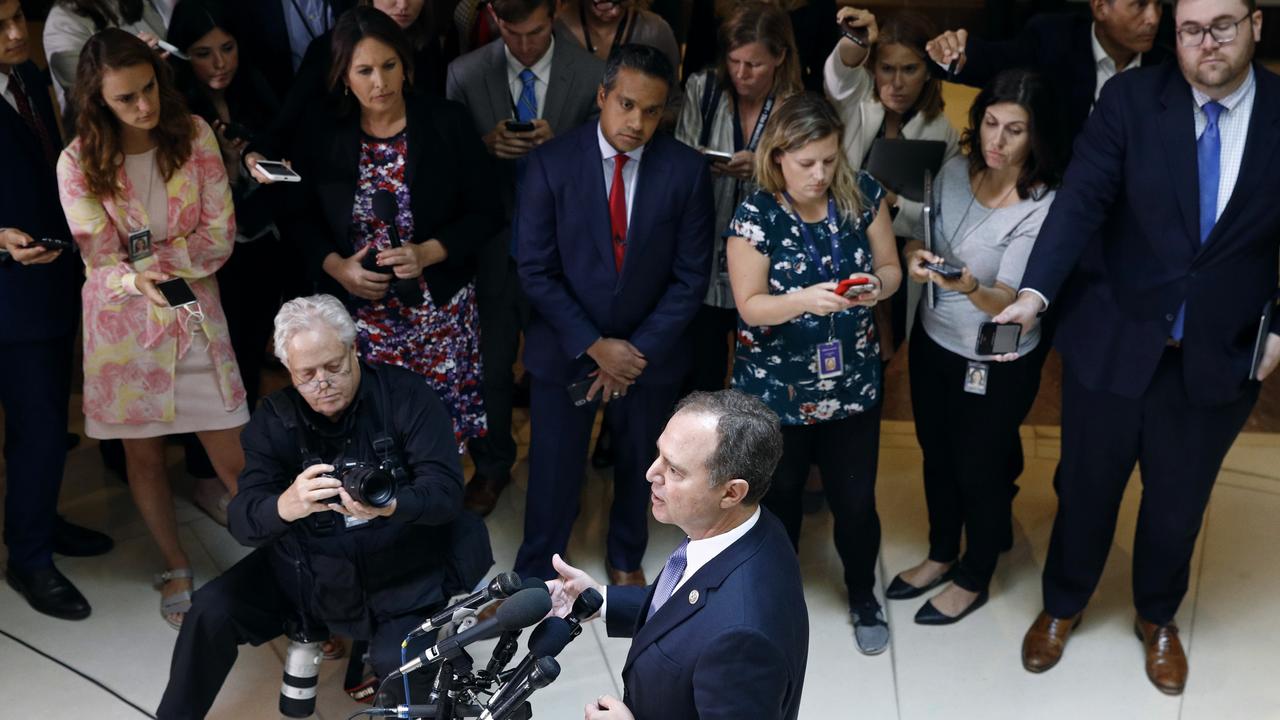 Adam Schiff, chairman of the House Intelligence Committee, speaks with reporters about a whistleblower complaint. Picture: Patrick Semansky/AP