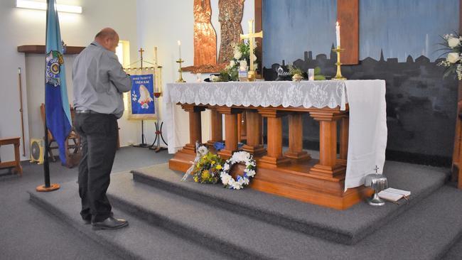 Hinchinbrook Mayor Ramon Jayo pays his respects. Solemn National Police Remembrance Day at Holy Trinity Anglican Church Ingham on Thursday. Picture: Cameron Bates