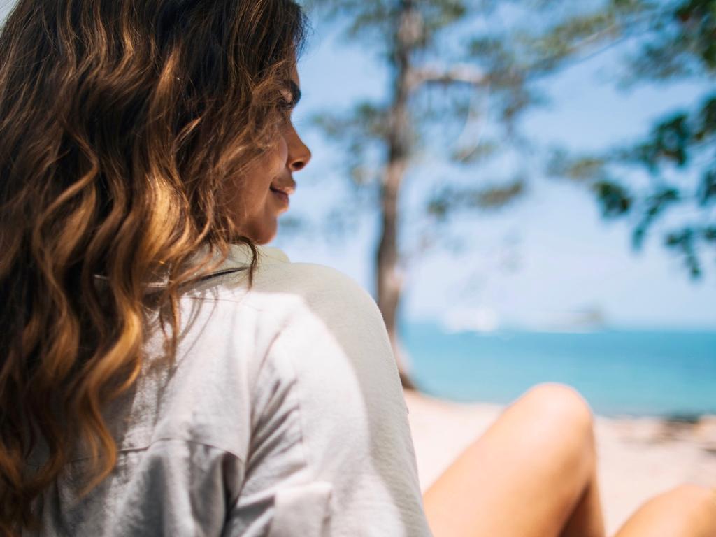 Samantha Harris at Dunk Island, Mission Beach, for Tropical North Queensland’s ‘Feel grounded’ campaign. Picture: Will Salkeld Photography