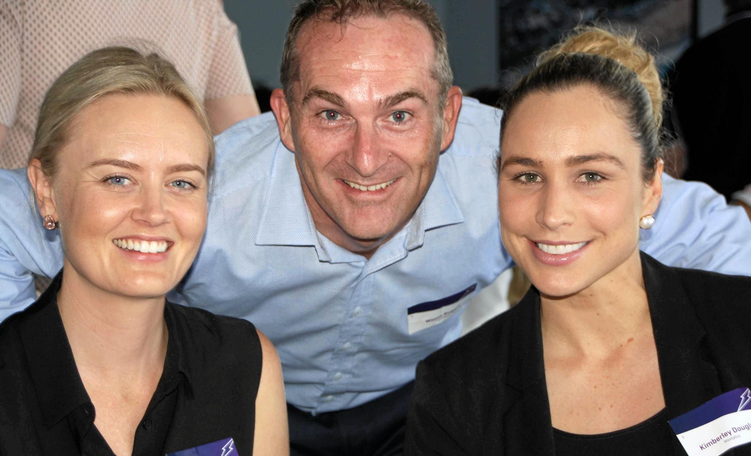 Lightning's ?Tayah Bot with Kimberley Douglas and Wayne Rogers of Hostplus at the Sunshine Coast Lightning lunch at Maroochy Surf Club hosted by Maroochydore Chamber of Commerce. Picture: Erle Levey