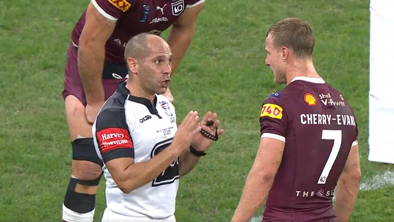 The referee gave Daly Cherry-Evans a talking to. Photo: Channel 9.