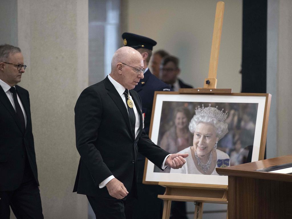 Prime Minister Anthony Albanese with the Governor-General David Hurley, attended the national memorial service to celebrate the life of Her Majesty The Queen, Elizabeth II in the Great Hall at Australian Parliament House, in Canberra. Picture: NCA NewsWire / Gary Ramage