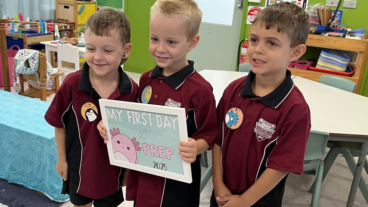 Desmond Binstead, Kai Carty and Luca Smallwood. Kindy friends unite! Taabinga State School on January 28, 2025.