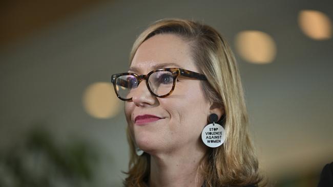 Larissa Waters holds a press conference at Parliament House in Canberra. Picture: NewsWire / Martin Ollman