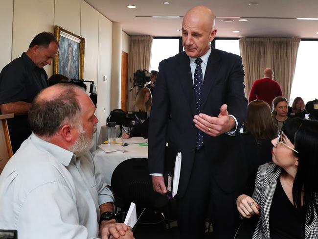 DIFFERENT PICTURE: Peter Gutwein talks to the <i>Mercury</i>’s David Killick at last year’s state budget release. Picture: NIKKI DAVIS-JONES