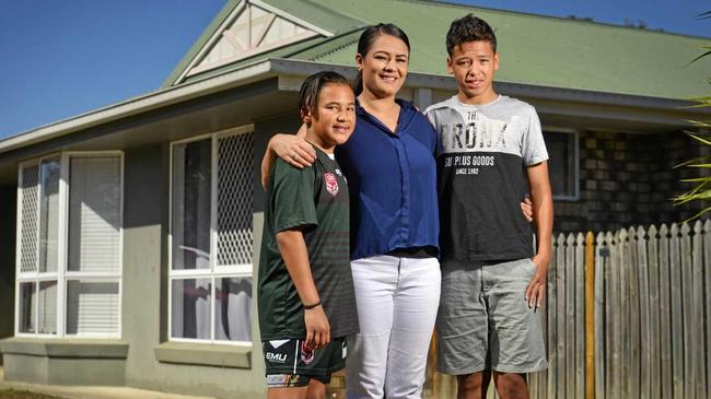 Carter Westlake, 11, Kym Monzari and Harlyn Westlake, 12 at their Brassall home. Picture: Cordell Richardson