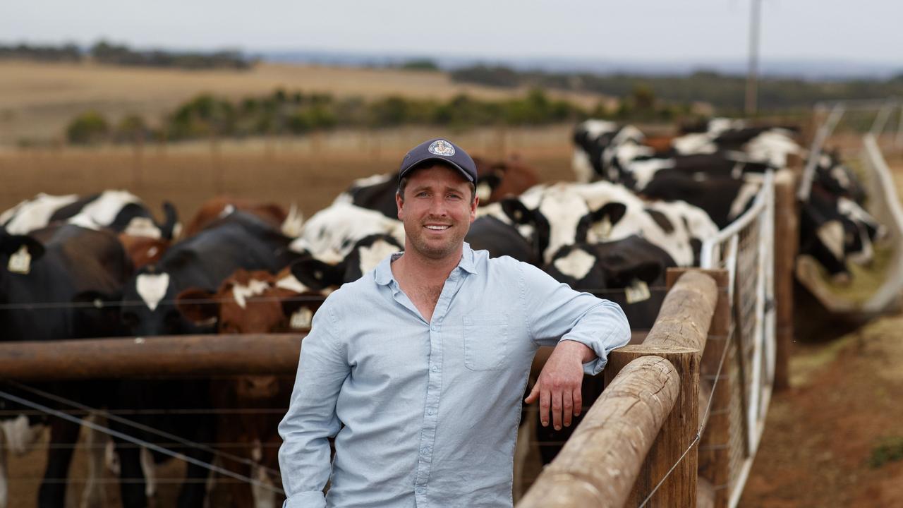 Farmer of the Year Jake Altmann on his dairy farm at Murray Bridge in South Australia.